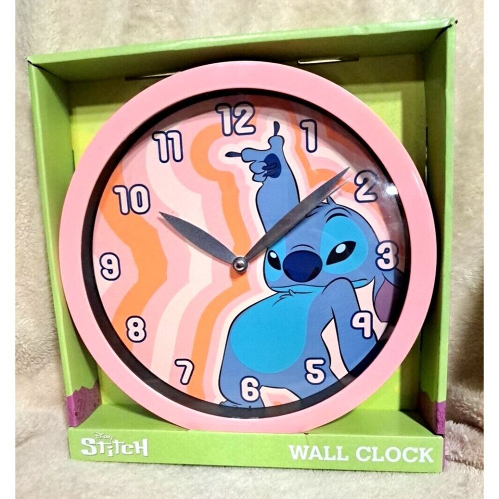Disney Stitch Pink Wall Clock With Analog Display‎ & Groovy Background Design